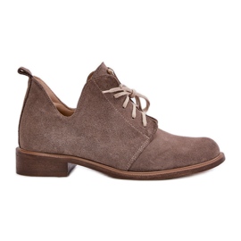 Zazoo 2959 Scarpe stringate oxford in pelle scamosciata con tacco piatto Beige scuro