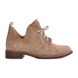 Zazoo 2959 Scarpe stringate oxford in pelle scamosciata con tacco piatto Beige