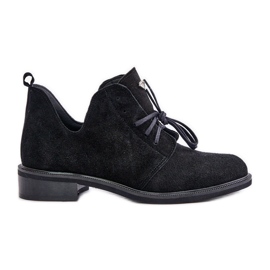 Zazoo 2959 Scarpe stringate oxford in pelle scamosciata con tacco piatto Nere nero