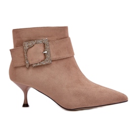 Stivaletti Da Donna Con Tacco Alto Con Fibbia Decorativa, Nirilis Beige