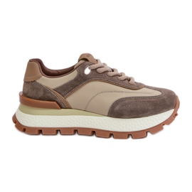 Sneakers da Donna con Plateau in Pelle Naturale Vinceza 41465 Beige