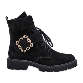 Zazoo 2951 Stivaletti In Pelle Scamosciata Con Fibbia Decorativa, Nero