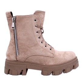 Stivaletti stringati Healy Khaki con suola spessa beige