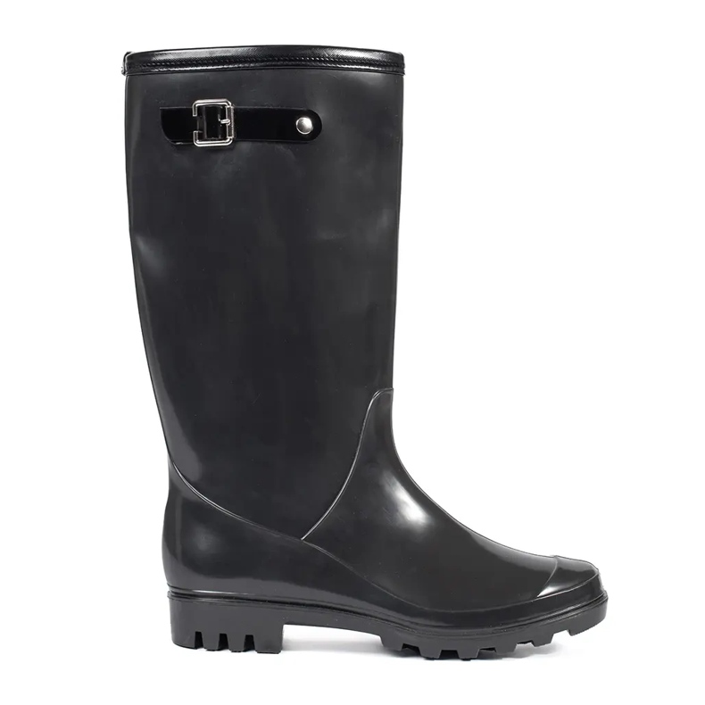 Stivali Wellington alti da donna in vernice nera nero