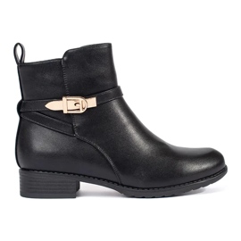 Stivaletti neri da donna con tacco basso e cinturino decorativo nero