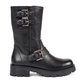 Stivaletti da donna in pelle nera con plateau decorati con strisce Sergio Leone nero