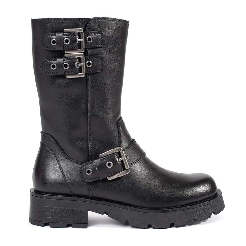 Stivaletti da donna in pelle nera con plateau decorati con strisce Sergio Leone nero