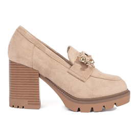 Seastar Scarpe da donna beige in camoscio con tacco alto e decorazione in metallo