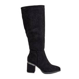 Stivali Sopra Il Ginocchio Da Donna In Eco Pelle Scamosciata Con Tacco Alto Caldo Vinceza 16473 Nero