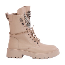 S.Barski Stivali da lavoro in ecopelle con decorazione, isolati D&amp;A MR880-080 Beige