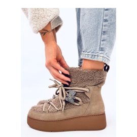 Doposci kaki con shearling marrone