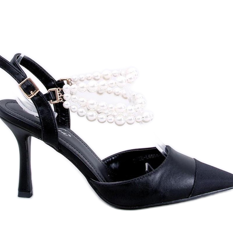 Décolleté tacco aperto con perle Harmony Black - Inello nero