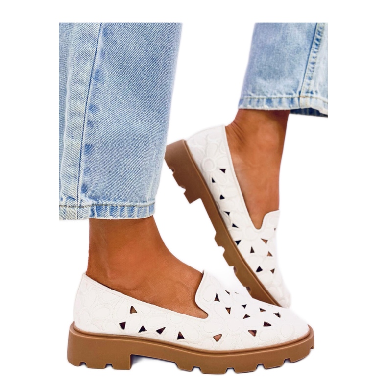 Mocassini bianchi traforati bianca