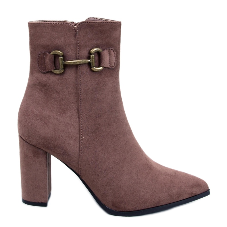 Stivaletti con tacco in camoscio color kaki marrone