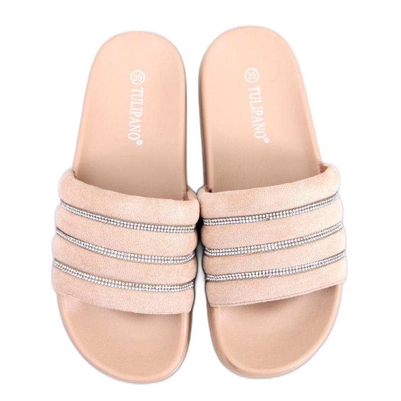 Sandalo infradito beige con strass
