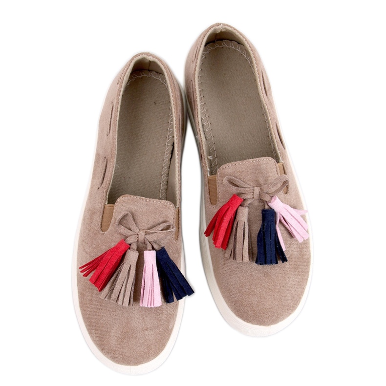 Sneakers autunnali kaki con frange beige