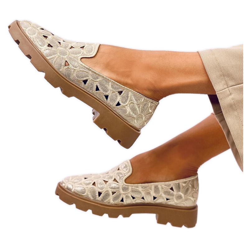 Mocassini traforati oro beige