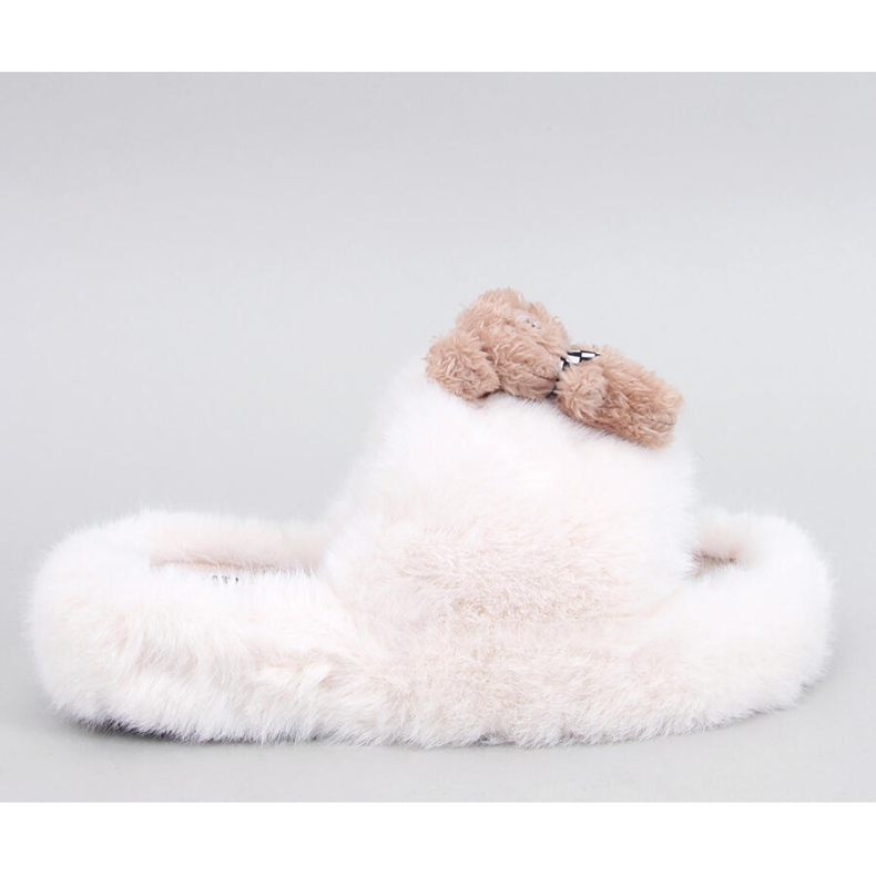 Pantofole in pelliccia beige con orsetto