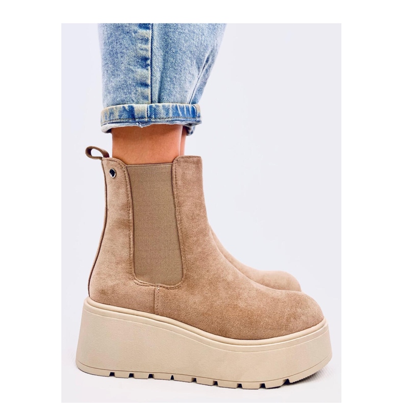Stivaletti Chelsea con plateau Ronda Khaki - Inello beige