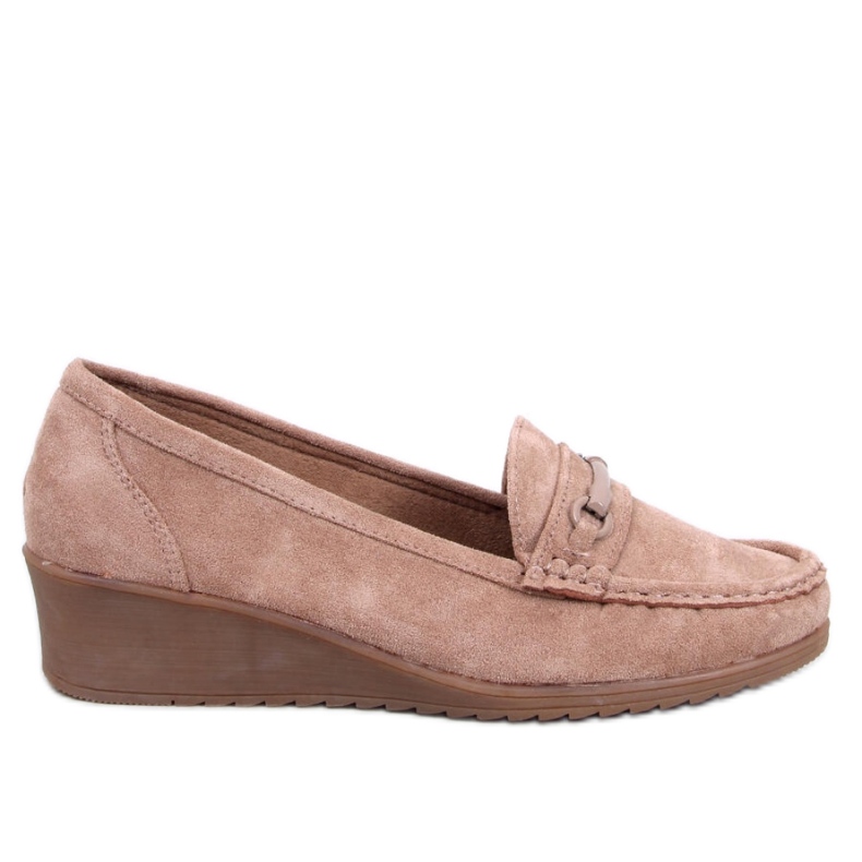 Mocassini con zeppa color kaki beige