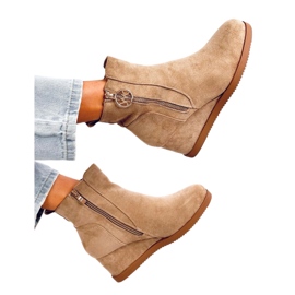 Stivaletti con zeppa kaki con cerniera dorata beige