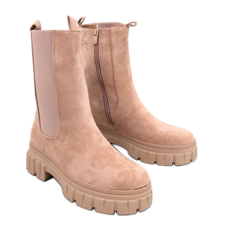 Stivali Chelsea alti kaki beige