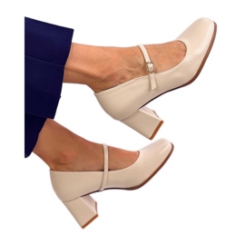 Décolleté con tacco alto in stile Mary Jane Beige