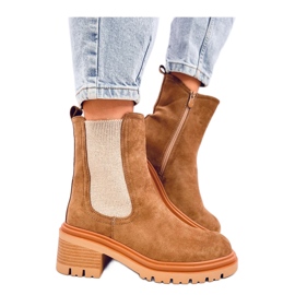 Stivaletti Chelsea con polsino in maglione color kaki marrone