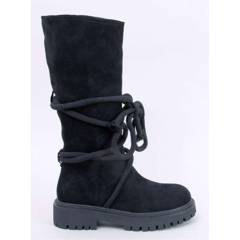 Stivali in pelle scamosciata con cordoncino Spicer Black - Inello nero