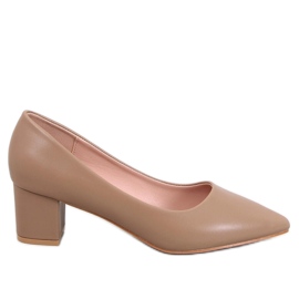 Décolleté color kaki con tacco basso marrone