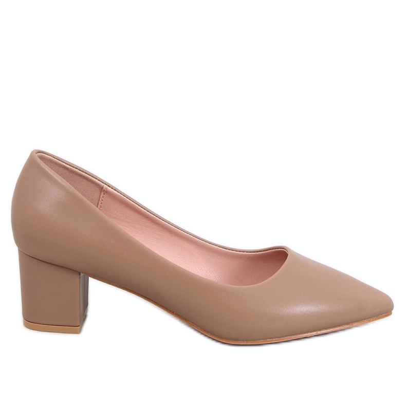 Décolleté color kaki con tacco basso marrone