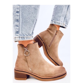 Stivaletti Levere Khaki in nabuk con tacco basso - Inello beige