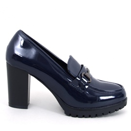 Mocassini con tacco in vernice Hyett Blu Scuro - Inello