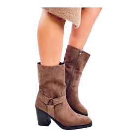 Stivali da cowboy in pelle scamosciata color kaki marrone