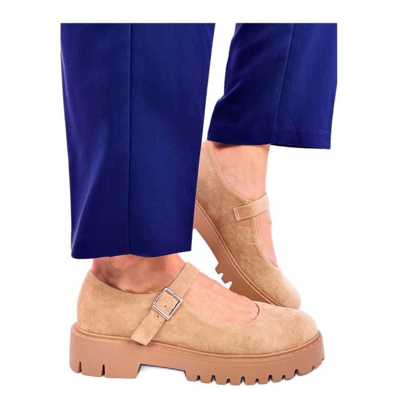 Holmess Khaki ballerine con plateau e cinturino - Inello beige