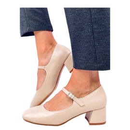 Décolleté con tacco alto in stile Mary Jane Beige