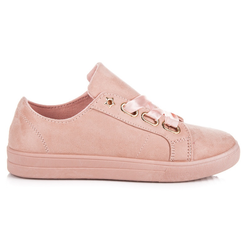 Ideal Shoes Sneakers in camoscio con nastro rosa
