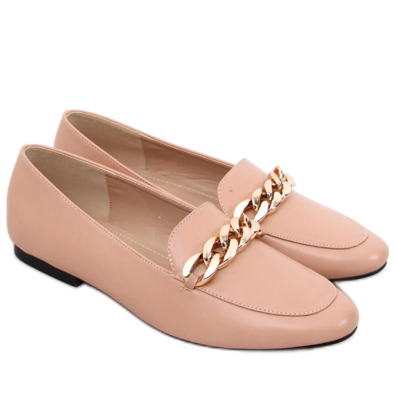 Mocassini da donna nude con catena beige