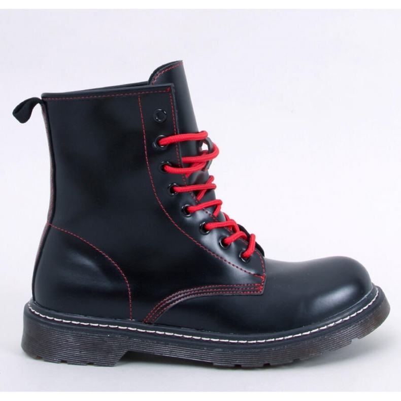 Stivaletti stringati con filo colorato Stuff Blackred - Inello nero