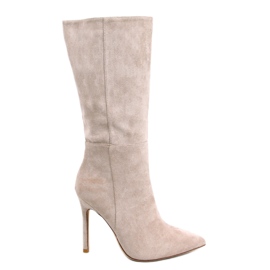 Stivali classici con tacco a spillo in pelle scamosciata Marissa Khaki - Inello beige