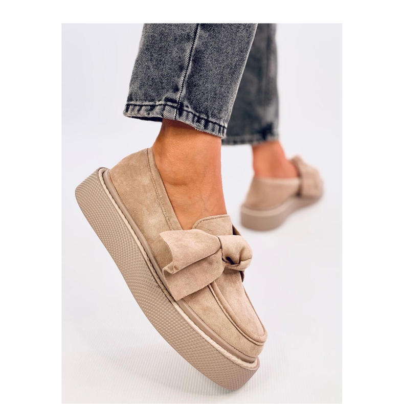 Tempelton Mocassini in camoscio color kaki con fiocco - Inello beige