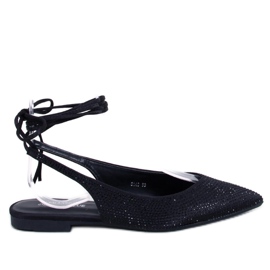 Vonda Ballerine nere con tacco aperto in strass - Inello nero