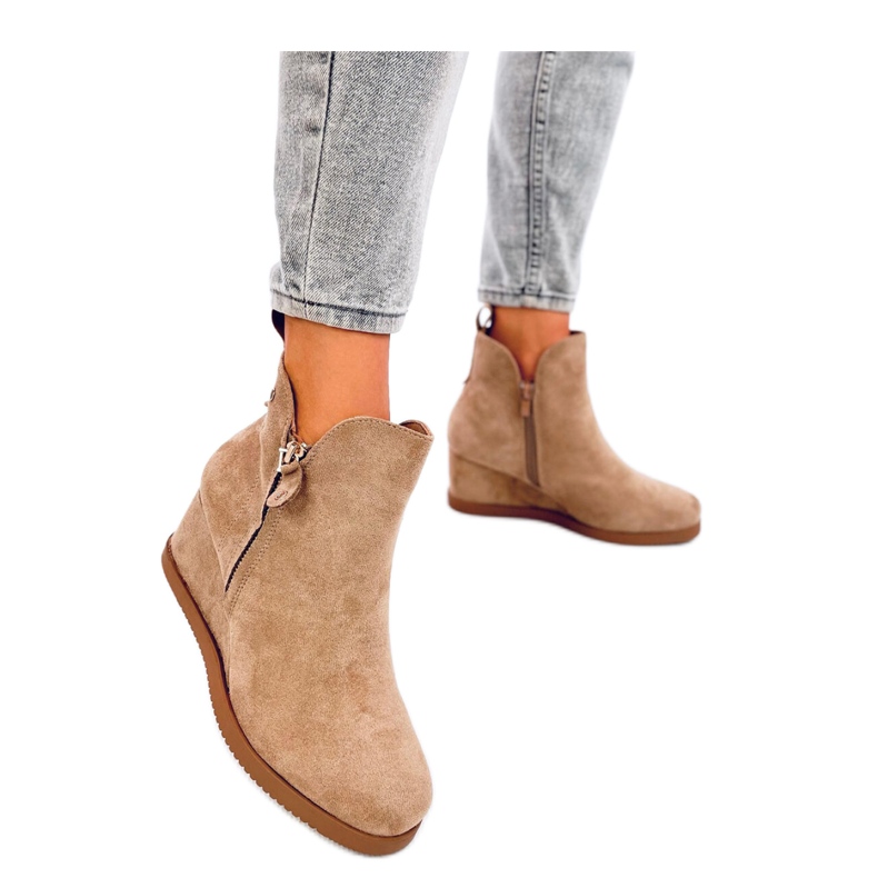 Stivaletti con zeppa in pelle scamosciata Paxten Khaki - Inello beige