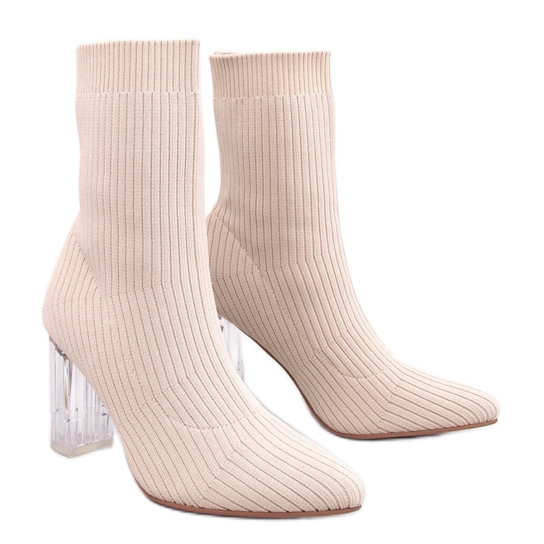 Destani Stivaletti calzino con tacco trasparente beige - Inello