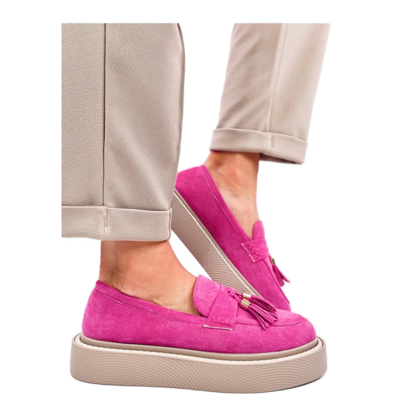 Mocassini platform Trinity Fucsia con frange - Inello rosa