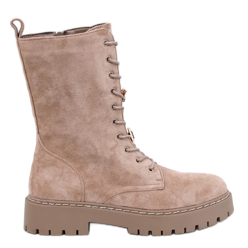 Stivaletti stringati Centro Khaki in suede con papillon beige