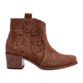 Stivaletti da donna con tacco basso Zazoo Brown marrone