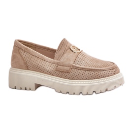 Mocassini con plateau da donna kaki beige