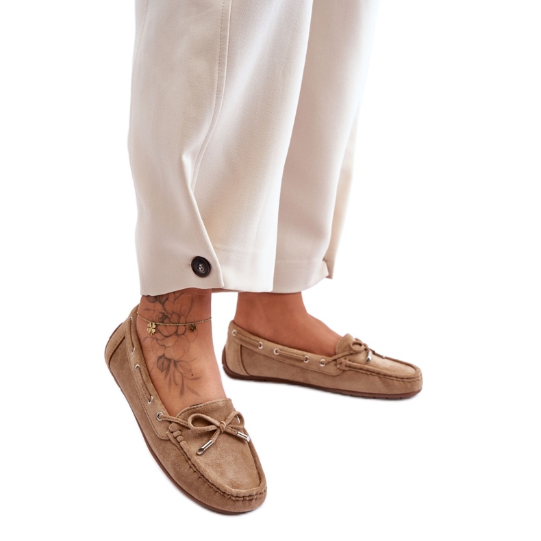 Mocassini da donna marroni con fiocco marrone