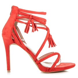 Vices Sandali Boho in camoscio su tacco alto rosso